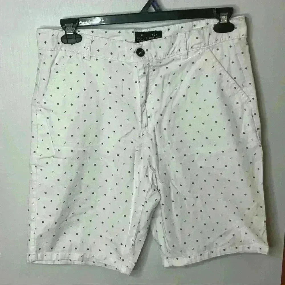 Public Record Nautical Shorts Men 34‎ White Chino Regular Fit Preppy